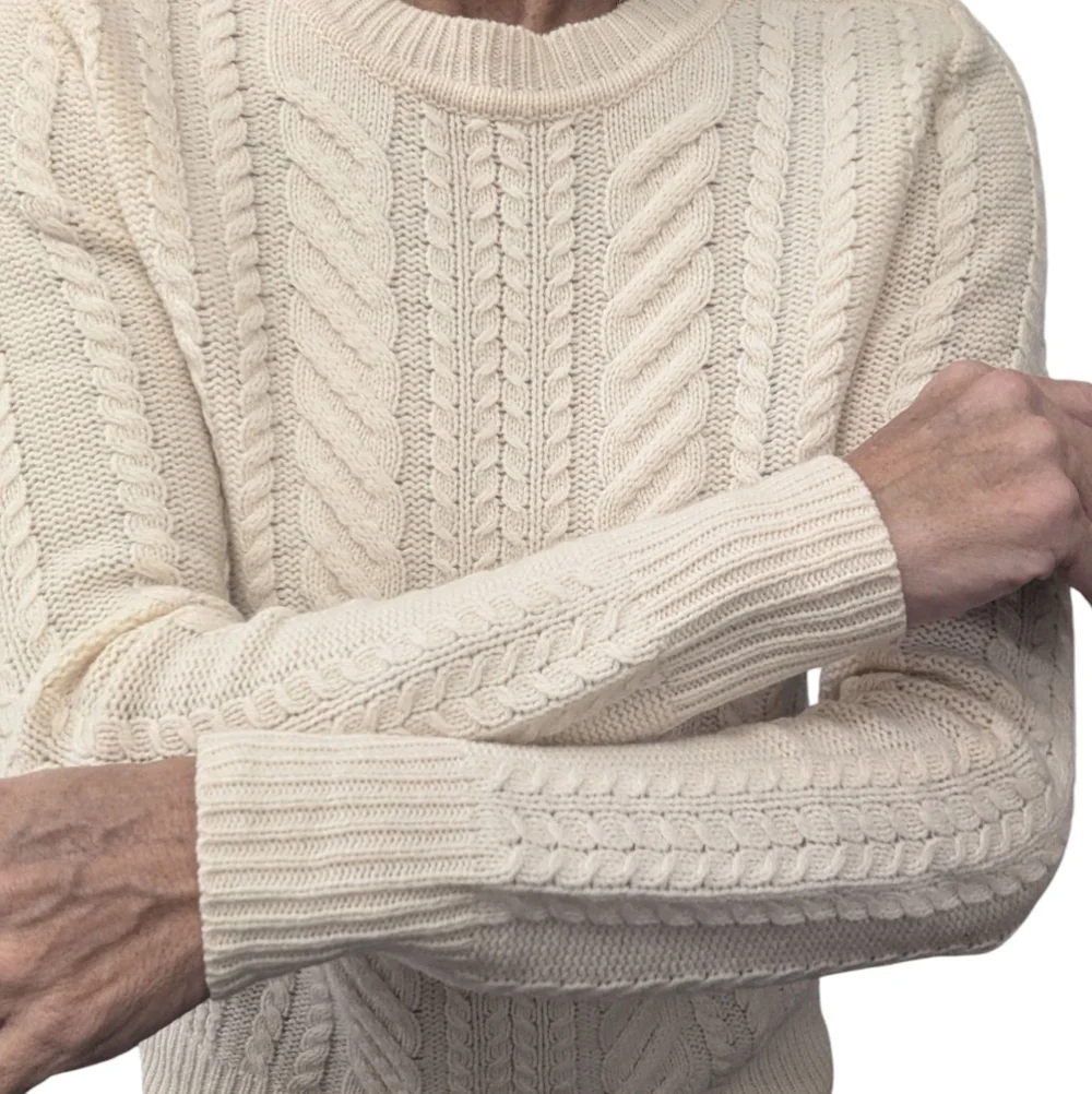 J.Crew 100% Wool Cream Cable Knit Sweater XS Button Shoulder Classic